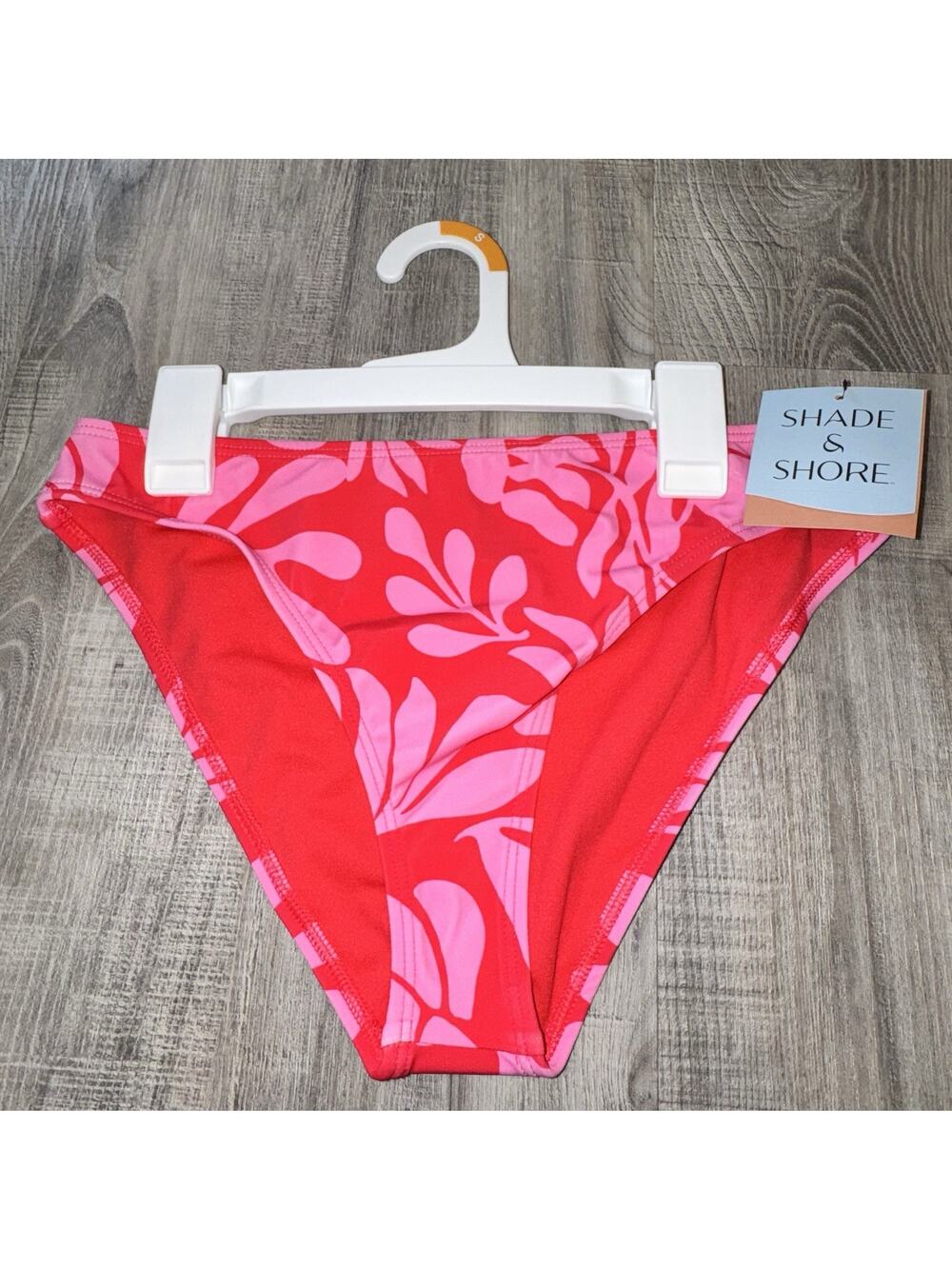 Shade And Shore Red With Pink Bikini Bottom Small 4-6 Leaf Print NWT